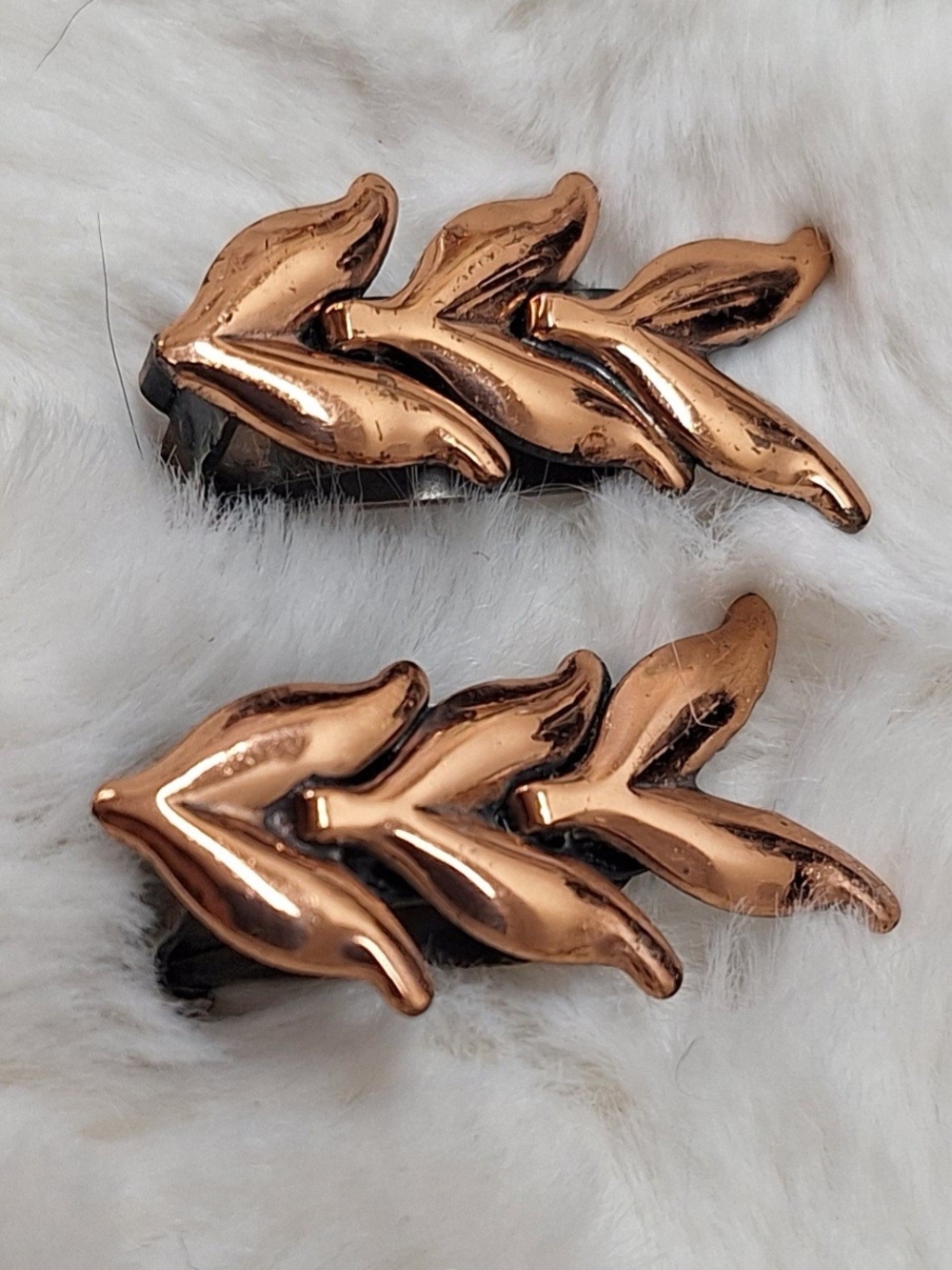 Renoir Copper Triple Leaf Vintage Clip On Earrings